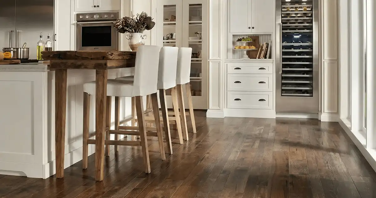Professionally installed and refinished hardwood flooring in a residential home, showcasing smooth finish and natural wood tones in Phoenix, AZ